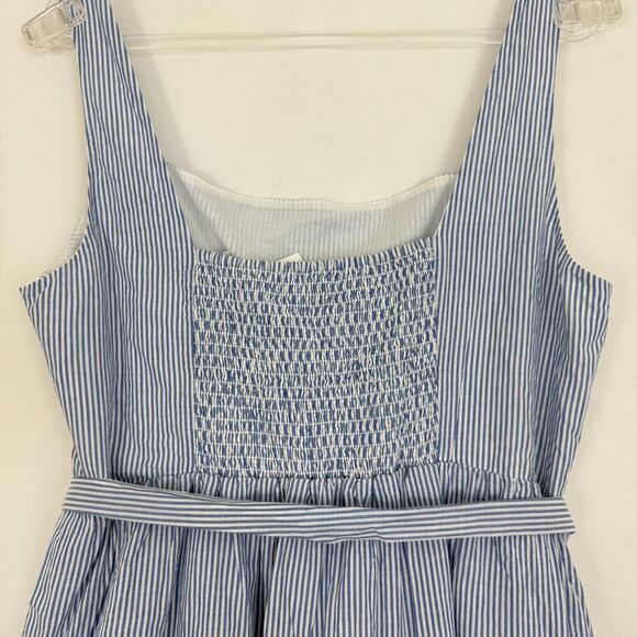 J.CREW Striped Sleeveless Belted Tiered Dress 8 Blue Knee Square Neck NWT B38 - Picture 4 of 7